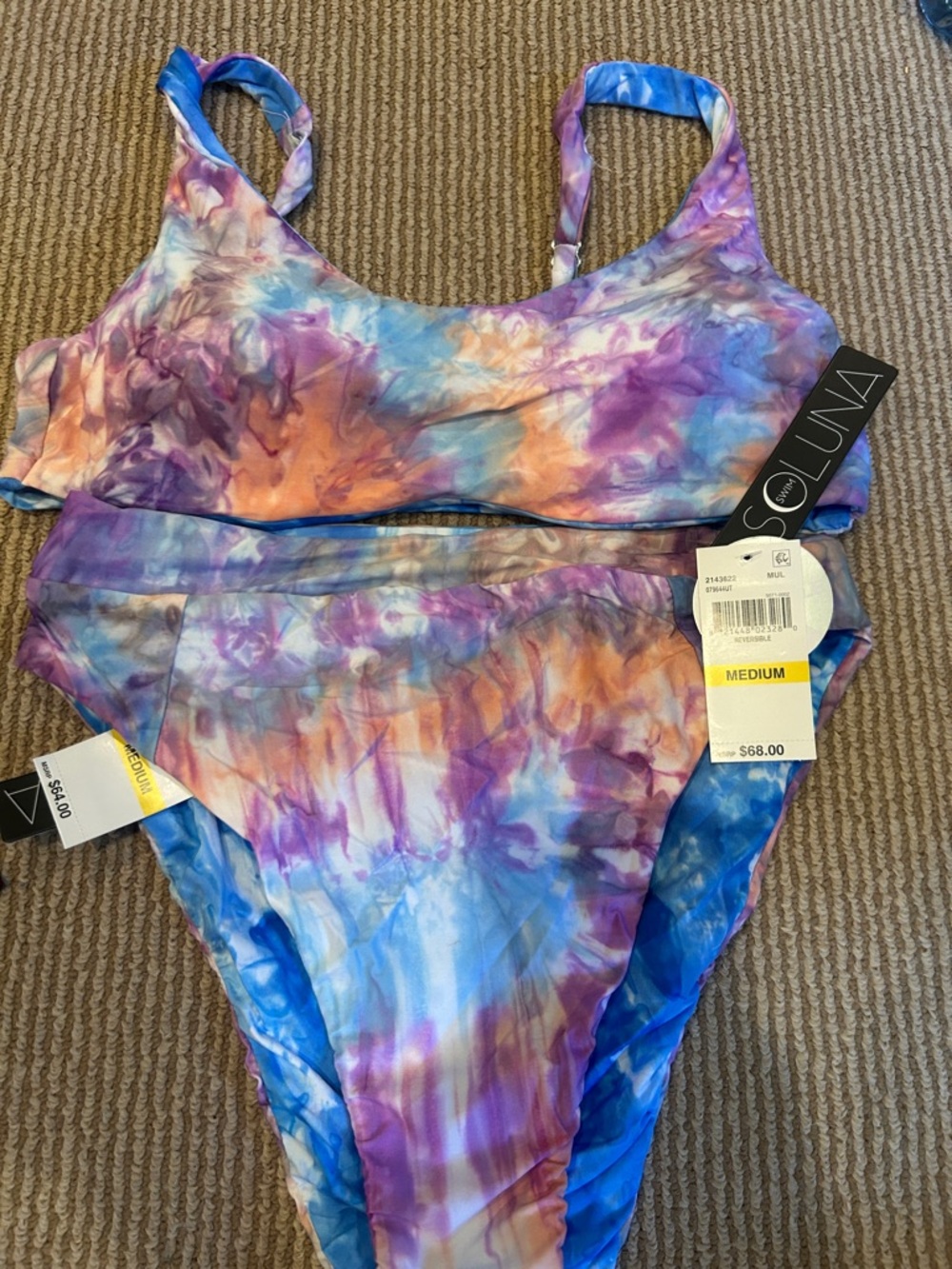 NWT SOLUNA swim reversible Tie-Dye high waist Bikini Set size medium - Picture 10 of 10